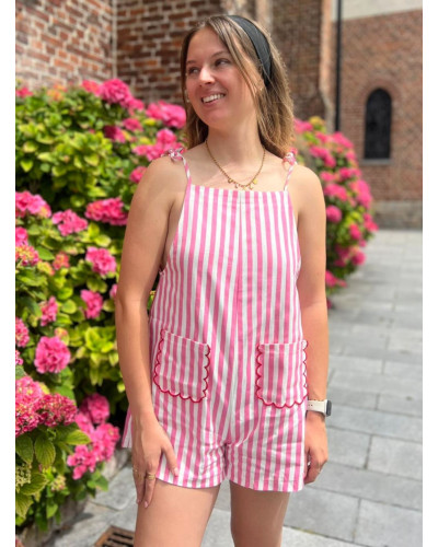 ROXANE | Salopette short en jean à rayures roses