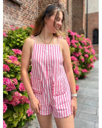 ROXANE | Salopette short en jean à rayures roses