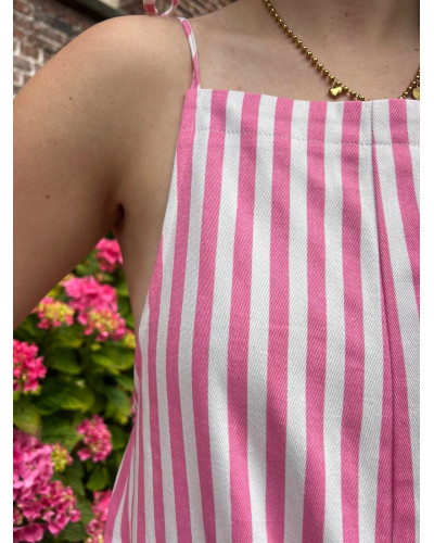 ROXANE | Salopette short en jean à rayures roses