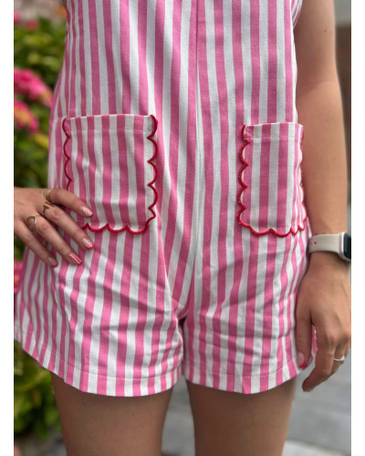 ROXANE | Salopette short en jean à rayures roses