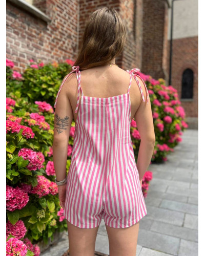ROXANE | Salopette short en jean à rayures roses