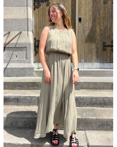 CATARINA | Robe longue unie kaki fluide sans manche