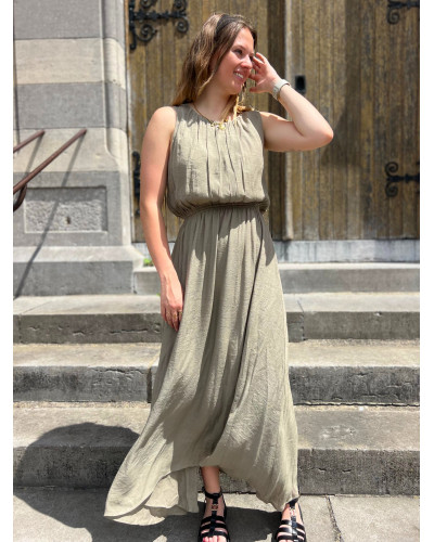 CATARINA | Robe longue unie kaki fluide sans manche