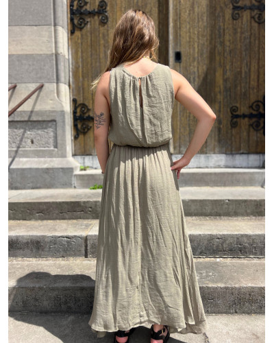 CATARINA | Robe longue unie kaki fluide sans manche