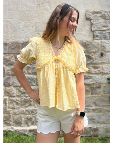KALI | Blouse jaune beurre péplum avec broderie