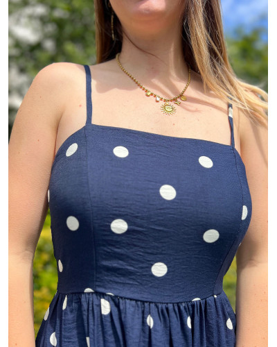 JAYA | Robe longue bleu marine à pois fines bretelles