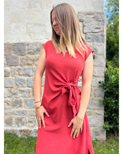 CHARLENE | Robe longue rouge nouée manche courte