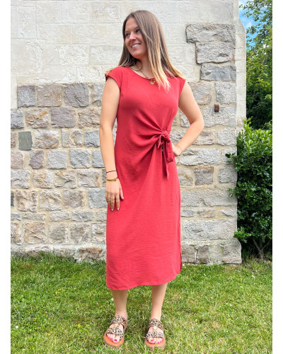 CHARLENE | Robe longue rouge nouée manche courte
