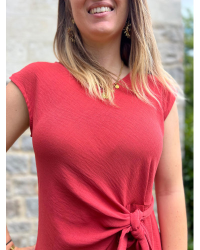 CHARLENE | Robe longue rouge nouée manche courte