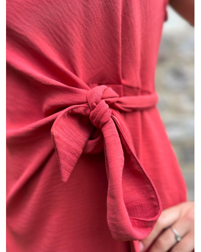 CHARLENE | Robe longue rouge nouée manche courte