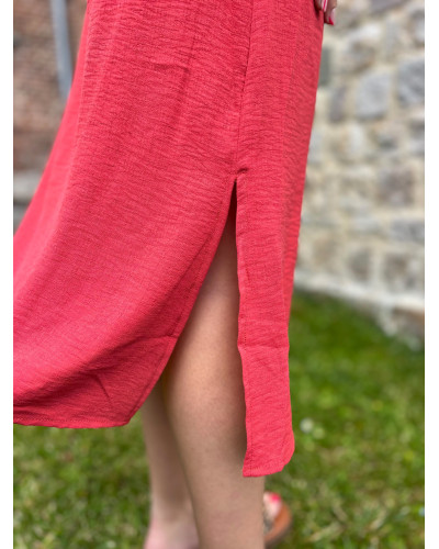 CHARLENE | Robe longue rouge nouée manche courte