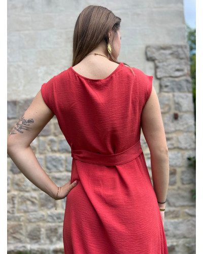 CHARLENE | Robe longue rouge nouée manche courte