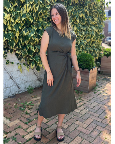 CHARLENE | Robe longue kaki nouée manche courte