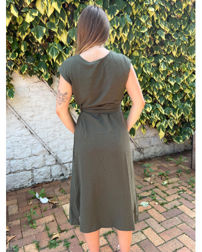 CHARLENE | Robe longue kaki nouée manche courte