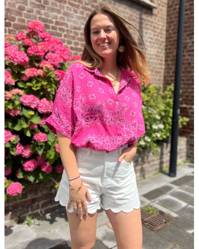 MIRA | Chemise manche courte en gaze de coton rose