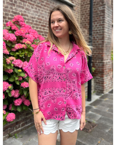 MIRA | Chemise manche courte en gaze de coton rose