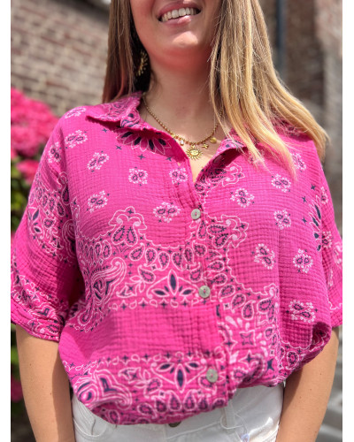 MIRA | Chemise manche courte en gaze de coton rose