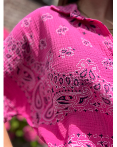 MIRA | Chemise manche courte en gaze de coton rose