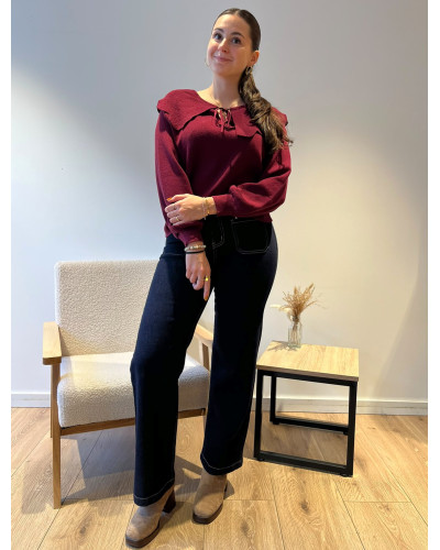 LUCIEN | Pull bordeaux avec grand col
