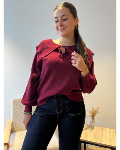 LUCIEN | Pull bordeaux avec grand col