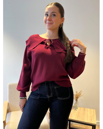 LUCIEN | Pull bordeaux avec grand col