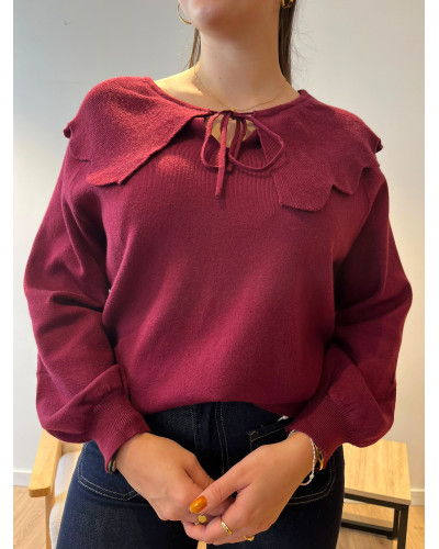 LUCIEN | Pull bordeaux avec grand col