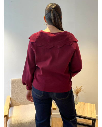 LUCIEN | Pull bordeaux avec grand col