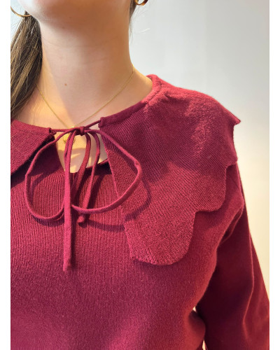 LUCIEN | Pull bordeaux avec grand col