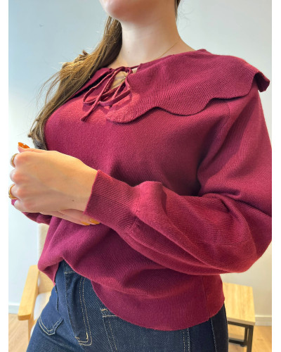 LUCIEN | Pull bordeaux avec grand col