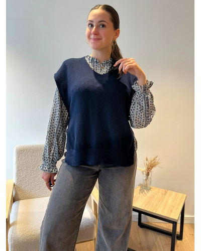 GASPARD | Pull sans manche bleu marine