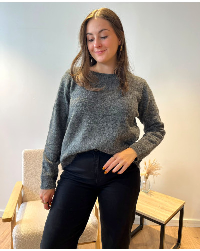 RAPHAEL | Pull gris avec dos en dentelle
