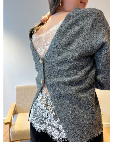 RAPHAEL | Pull gris avec dos en dentelle