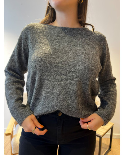RAPHAEL | Pull gris avec dos en dentelle