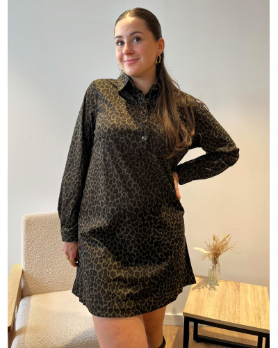 ARIA | Robe kaki en velours imprimé léopard