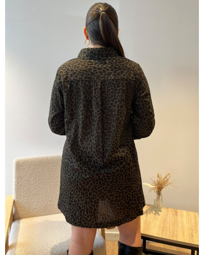 ARIA | Robe kaki en velours imprimé léopard