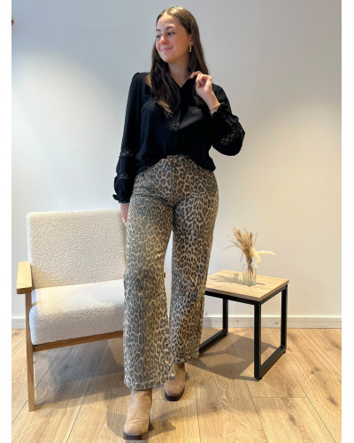 SUZANNE | Blouse noire fluide détails ajourés