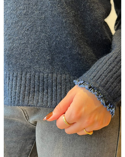 RICHARD | Pull bleu marine détails fleuri