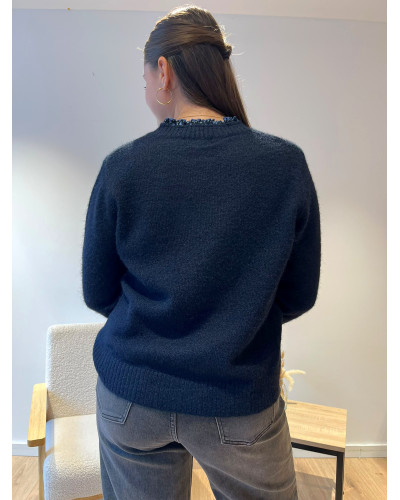 RICHARD | Pull bleu marine détails fleuri