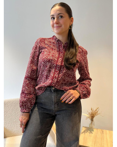 NOUR | Blouse fluide bordeaux imprimé