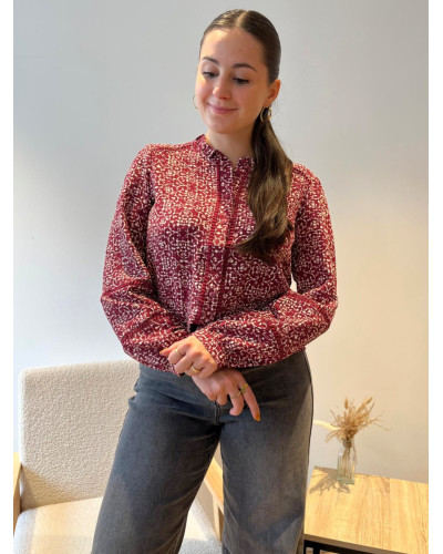 NOUR | Blouse fluide bordeaux imprimé