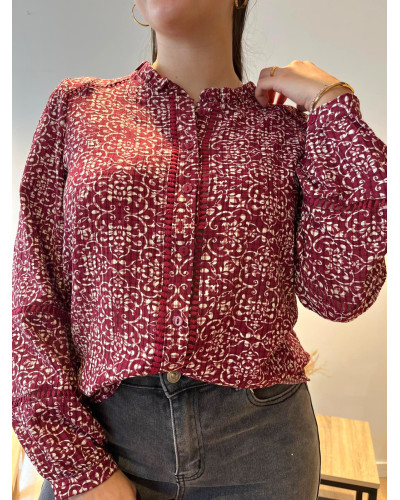 NOUR | Blouse fluide bordeaux imprimé