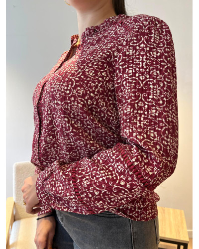 NOUR | Blouse fluide bordeaux imprimé