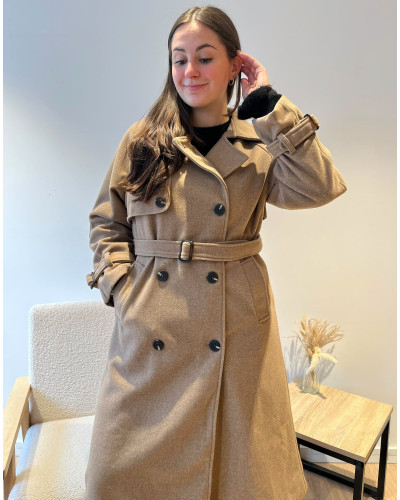 LILLY | Veste trench long couleur taupe