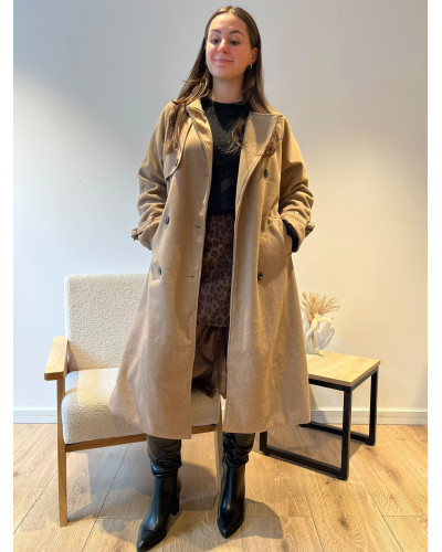 LILLY | Veste trench long couleur taupe