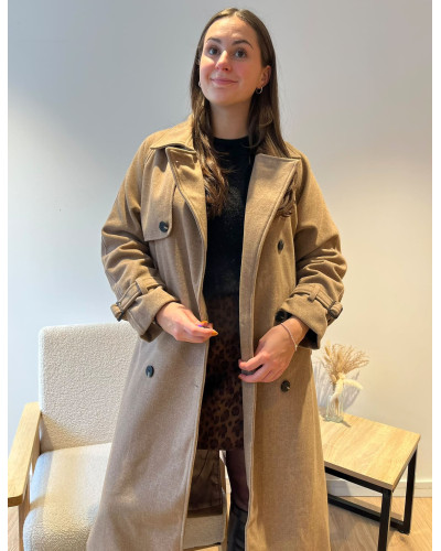 LILLY | Veste trench long couleur taupe