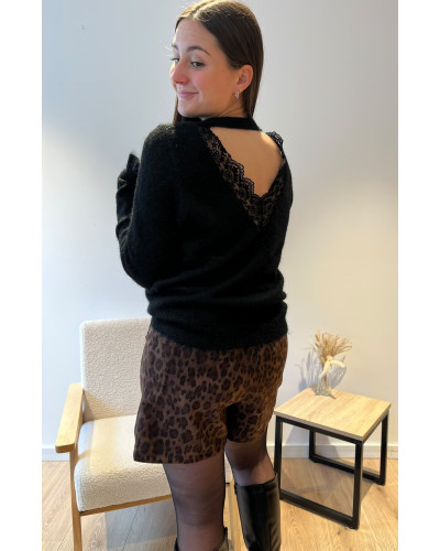 ULYSSE | Pull noir détails dentelle dos
