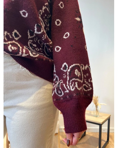 DAVID | Pull bordeaux imprimé bandana