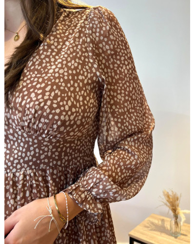TATIANA | Robe longue couleur taupe imprimée