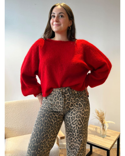 CORENTIN | Pull rouge en maille avec noeud dans le dos