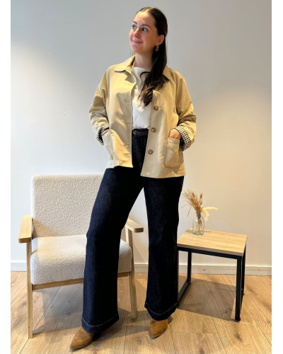 MEREDITH | Veste trench beige à revers carreaux